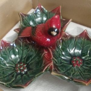 Vintage Christmas Cardinal Sectional Dish In Box